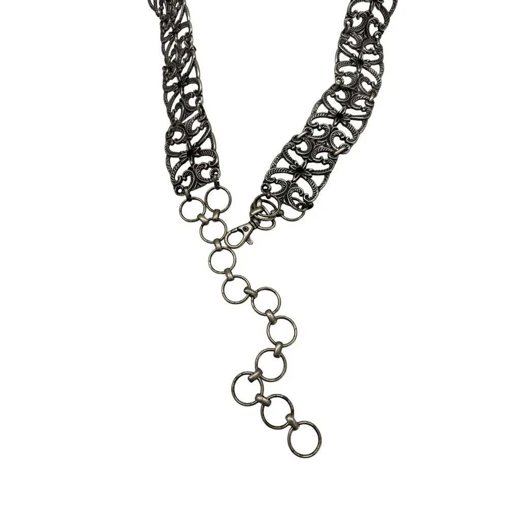 Filigree Chain Belt Y2K Womens Silver Gothic Grunge Steampunk Metal Statement